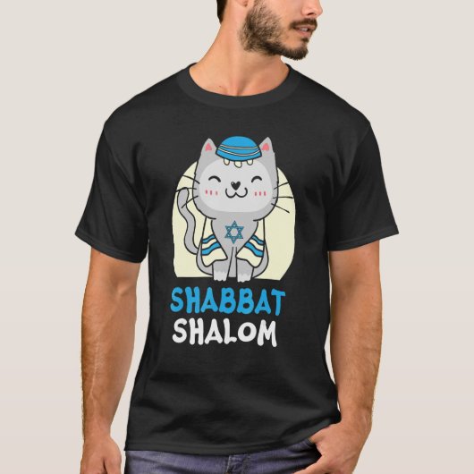 Shabbat Shalom Cat Holy Day Judaism Yom Kippur T-shirt (Voorkant)