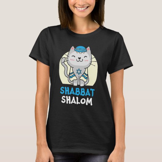 Shabbat Shalom Cat   Holy Day Judaism Yom Kippur T-shirt (Voorkant)