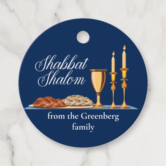 Shabbat Shalom Custom Blue Sabbat Dinner Bedankjes Labels (Voorkant)