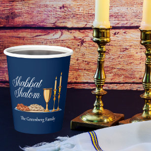 Shabbat Shalom Custom Blue Sabbat Dinner Papieren Bekers