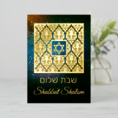 Shabbat Shalom Damask Echte Goud Folie Kaart (Staand Voorkant)
