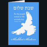 Shabbat Shalom, Exodus 16:30, White Dove<br><div class="desc">Shabbat Shalom, vreedzaam Sabbat paper wenskaart met een afbeelding van een witte duif, Shabbat Shalom, geschreven in het Hebreeuws, en een scripture verse van Exodus 16:30 (KJV-public domain). "Dus de mensen stonden op de zevende dag." Digitale illustratie met een kleurenschema van wit en blauw. Kunst, afbeelding, en het verse auteursrecht...</div>