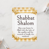 Shabbat Shalom Groet, Gingham Bruin Wit Goud Kaart (Voorkant / Achterkant in situ)