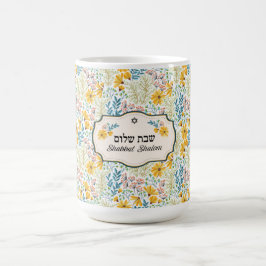 Shabbat Shalom Hebrew en English Spring Flowers Koffiemok