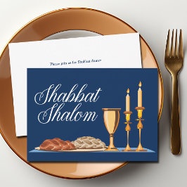 Shabbat Shalom Jewish Family Blue Custom Dinner Kaart