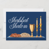 Shabbat Shalom Jewish Family Blue Custom Dinner Kaart (Voorkant)