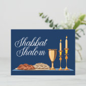 Shabbat Shalom Jewish Family Blue Custom Dinner Kaart (Staand voorkant)