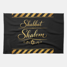 Shabbat Shalom Joods Judaica Goud Zwart Luxe Theedoek
