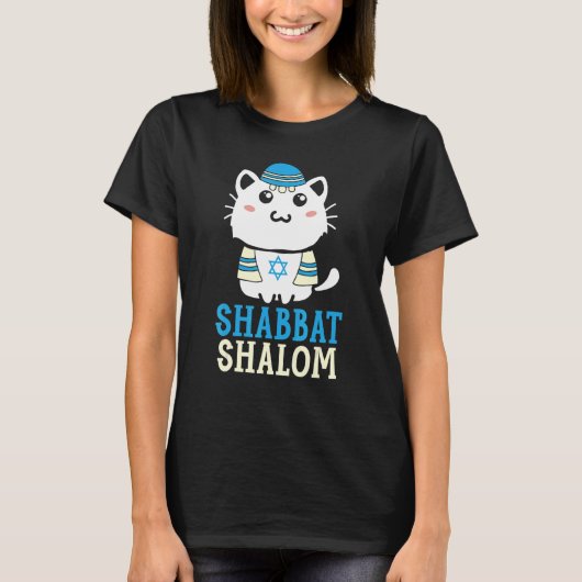 Shabbat Shalom Kat Heilige Dag Jodendom Jom Kippur T-shirt (Voorkant)