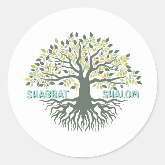 Shabbat Shalom Levensboom Ez Hachaim Joods Ronde Sticker (Voorkant)