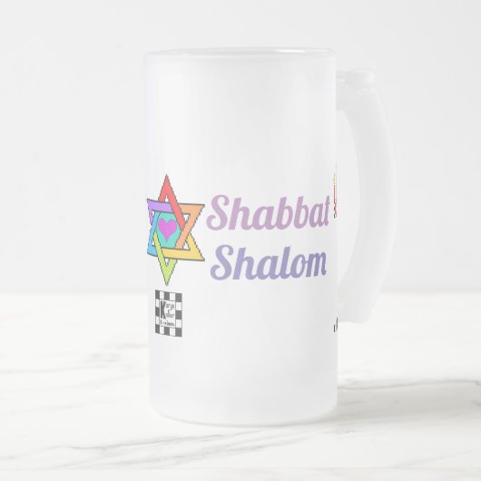 Shabbat Shalom Menorah tegen mok (Voorkant rechts)