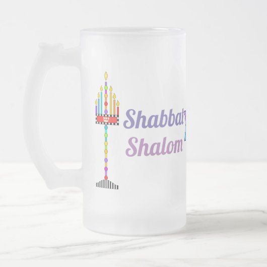 Shabbat Shalom Menorah tegen mok (Links)