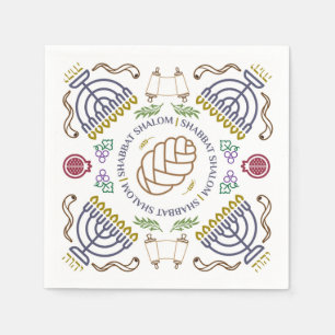 Shabbat Shalom Modern Cocktail Napkins Servet