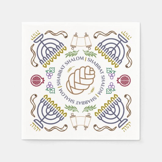 Shabbat Shalom Modern Cocktail Napkins Servet (Voorkant)