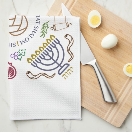 Shabbat Shalom Modern Hand Towel Theedoek (Quarter Fold)