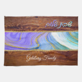 Shabbat Shalom Paarse Blauwgroen marmer over het h Theedoek (Horizontaal)