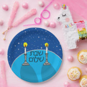 Shabbat Shalom Paper-Borden - Blauwe achtergrond Papieren Bordje (Feest)