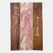 Shabbat Shalom Red Marble on Wood Effect Theedoek (Verticaal)