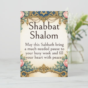 Shabbat Shalom Retro, Vintage Art Deco, Navyblauw Kaart
