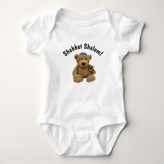 Shabbat Shalom Teddybeer Baby Bodysuit (Voorkant)