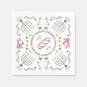 Shabbat Shalom Traditional Cocktail Napkins Servet