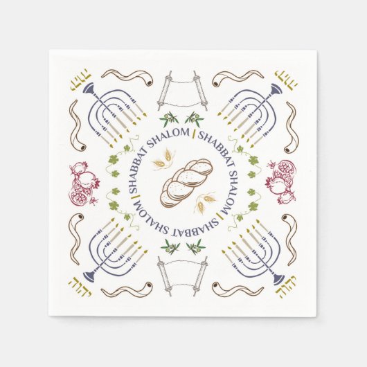 Shabbat Shalom Traditional Cocktail Napkins Servet (Voorkant)