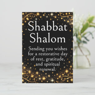 Shabbat Shalom, Twinkelende sterren, Zwart goud, L Kaart