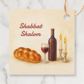 Shabbat Shalom Watercolor Challah, Wine & Candles Bedankjes Labels (Achterkant)