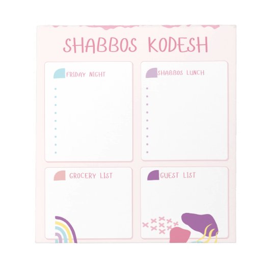 Shabbos-menuplanner Notitieblok (Voorkant)