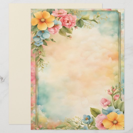 Shabby and Chic Floral Stationery Paper Briefhoofd (Voorkant / Achterkant)