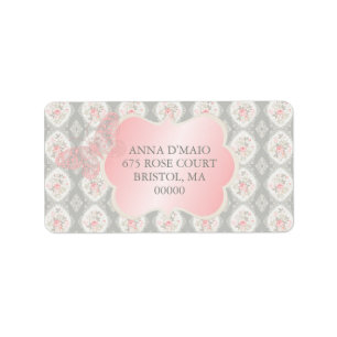 Shabby Antiek Roses Damask Butterfly Etiket