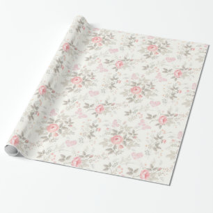 Shabby Antiek roze Roses Ivory Taupe Cadeaupapier