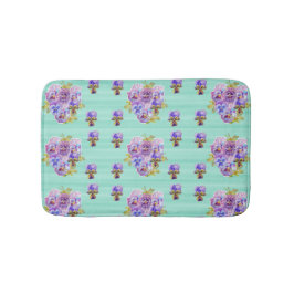 Shabby Aqua Pansy viola bloemen Bath Mat