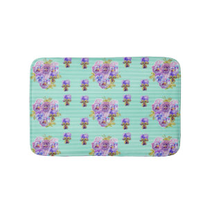 Shabby Aqua Pansy viola bloemen Bath Mat