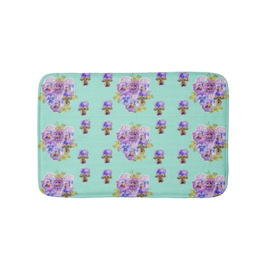 Shabby Aqua Pansy viola bloemen Bath Mat (Voorkant)