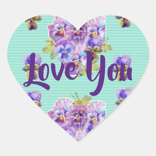 Shabby Aqua Turquoise Stripe bloemen floral Love Hart Sticker (Voorkant)