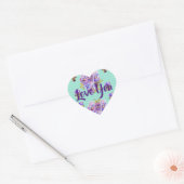 Shabby Aqua Turquoise Stripe bloemen floral Love Hart Sticker (Envelop)