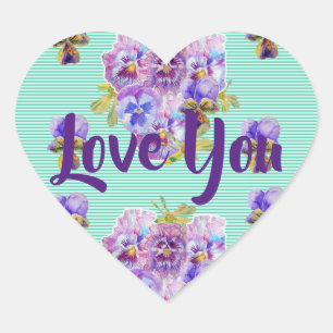Shabby Aqua Turquoise Stripe bloemen floral Love Hart Sticker