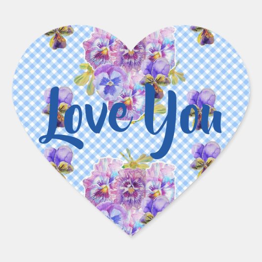 Shabby Baby Blauw Gingham bloemen bloemenliefde Hart Sticker (Voorkant)