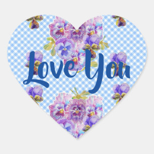 Shabby Baby Blauw Gingham bloemen bloemenliefde Hart Sticker