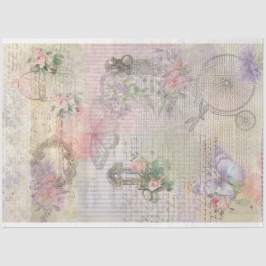 Shabby  Bicycle Key Flowers Lace Butterfly Tissuepapier (Voorkant)