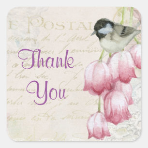 Shabby  Bird and Flowers Bedankt Vierkante Sticker