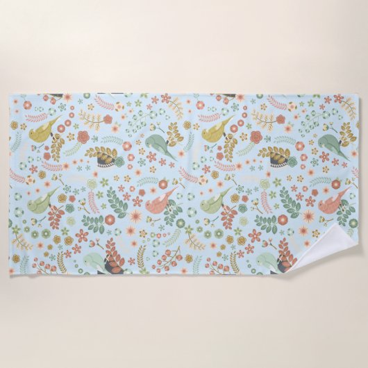 Shabby Birds & Branches Blue Strandlaken (Voorkant)