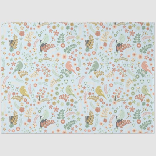 Shabby Birds & Branches Blue Tissuepapier (Voorkant)