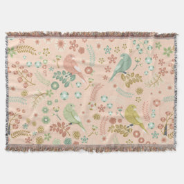 Shabby Birds & Branches Pastel Salmon Deken
