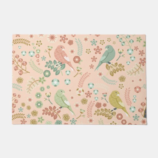 Shabby Birds & Branches Pastel Salmon Deurmat (Voorkant)