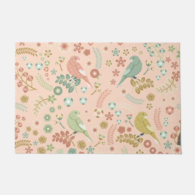 Shabby Birds & Branches Pastel Salmon Deurmat (Voorkant)