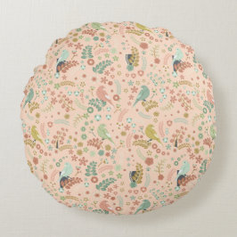 Shabby Birds & Branches Pastel Salmon Rond Kussen