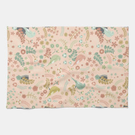 Shabby Birds & Branches Pastel Salmon Theedoek