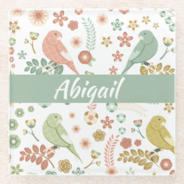 Shabby Birds & Branches Personalized Glazen Onderzetter